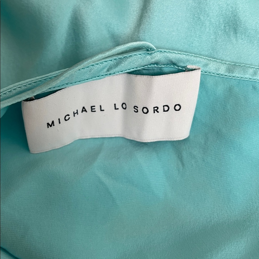 MICHAEL LO SORDO Iced Bias Draped Asymmetric Silk Maxi Dress in Blue Size 2 - Picture 9 of 11